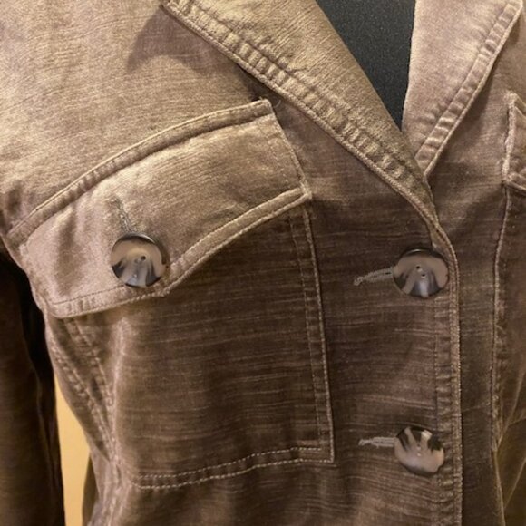 CABI Silvery Taupe /Green Velvet Button-Up Short Women's Jacket Size M - Picture 2 of 5